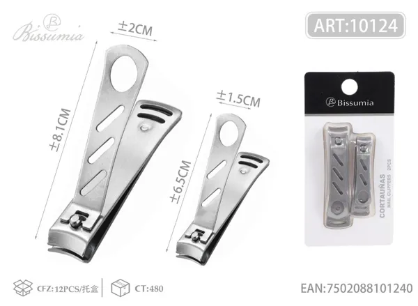 acero inoxidable grande y pequeño con líneas inclinadas 2PCS cortaúñas