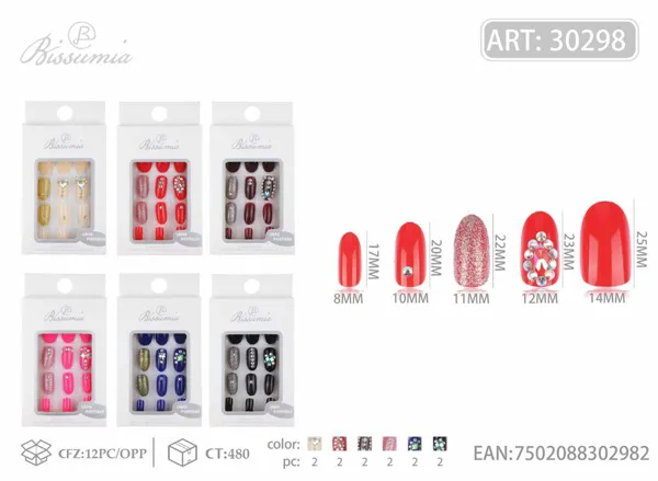 uñas postizas con incrustaciones de diamantes 10# 12pc/tarjeta