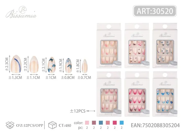 uñas postizas de manicura 12pcs/tarjeta 2#