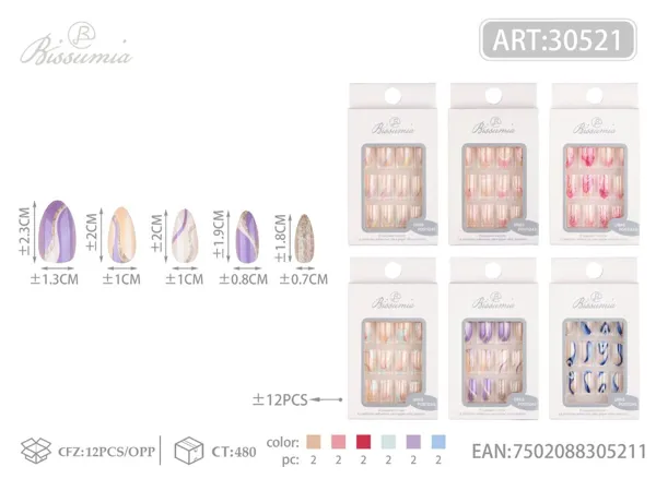 uñas postizas de manicura 12pcs/tarjeta 3#