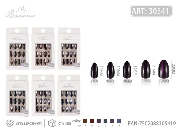 uñas postizas de gato ojo puntiagudas negras 12pcs/tarjeta