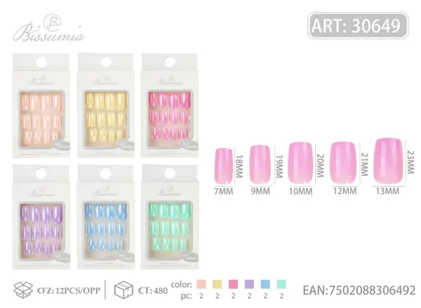 Uñas postizas French con brillo UV de macarrón