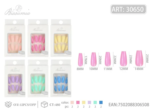 Uñas postizas T media con brillo UV de macarrón