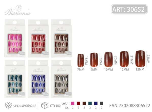 Uñas postizas French con brillo UV de color sólido