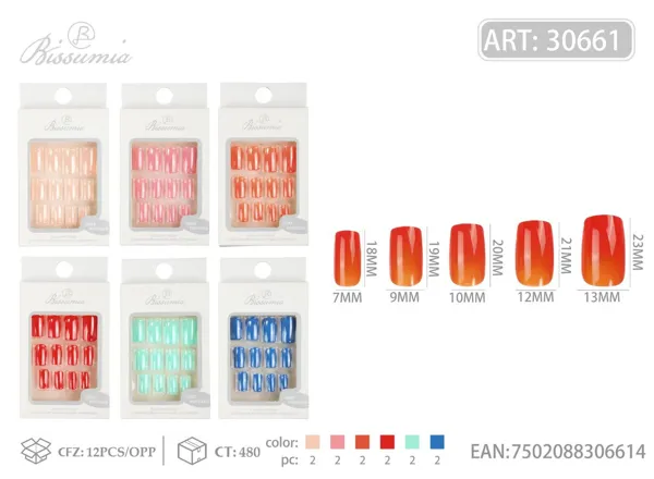 Uñas postizas French con brillo UV de color sólido brillante