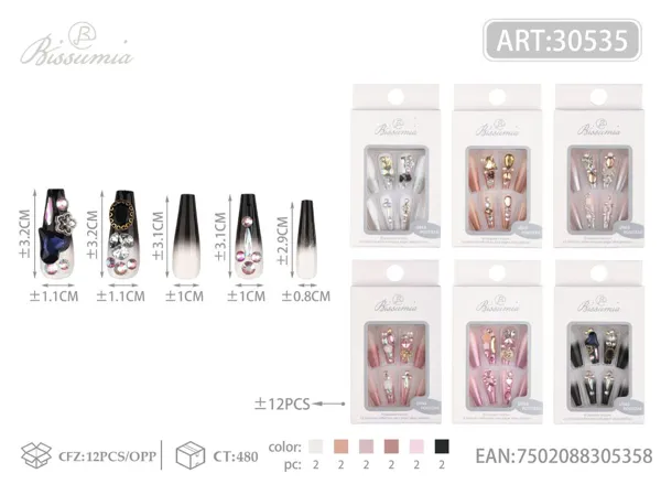 Uñas postizas con cristales 3D 12pcs/paquete No.2