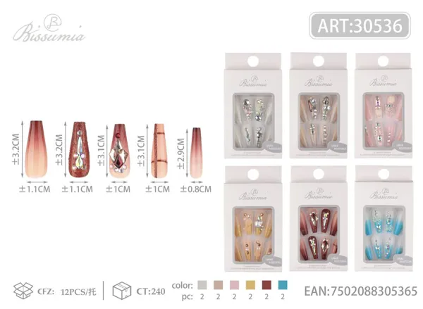 Uñas postizas con cristales 3D 12pcs/paquete No.3
