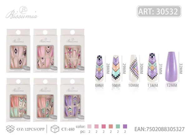 Uñas postizas en relieve 12pcs/paquete No.1