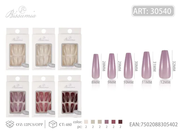 Uñas postizas largas en T con efecto cat's eye en tonos claros 12pcs/paquete