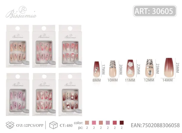 Uñas para adultos con cristales 12pcs/caja No.1