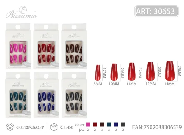 Uñas postizas medianas en T con brillo UV de color sólido