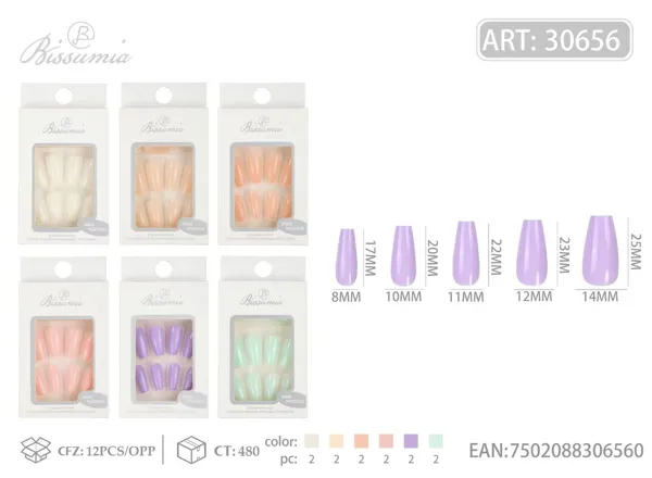 Uñas postizas medianas en T con brillo UV de color brillante