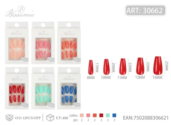 Uñas postizas medianas en T con brillo UV de color sólido brillante