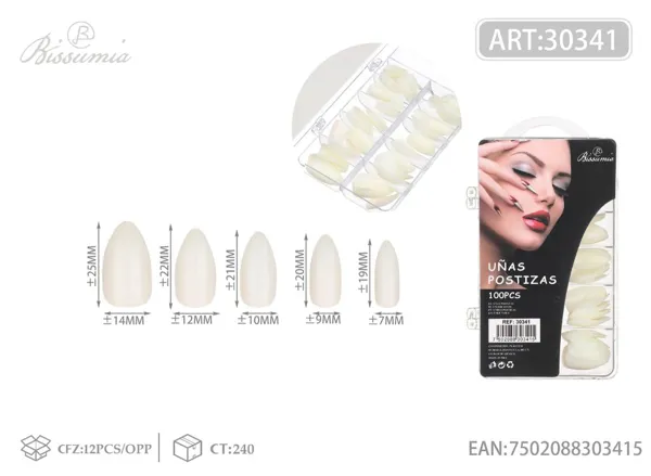 100 piezas de uñas en forma de garra pequeña color natural