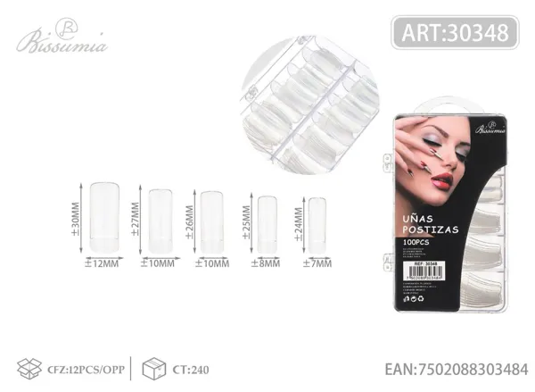 100pc uñas postizas media uña transparente