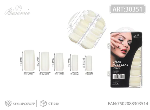 100pc uñas postizas completa color natural
