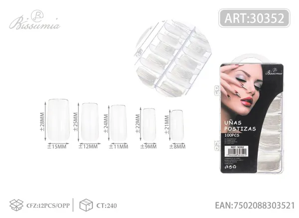 100pc uñas postizas completa transparente