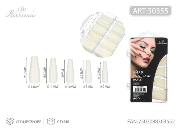 100pc uñas postizas 13Y color natural
