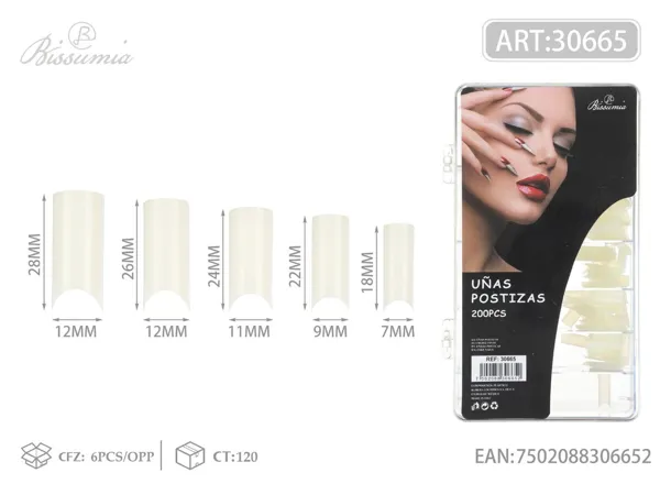 200pc uñas postizas forma de barril color natural