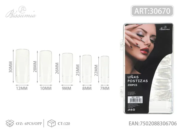 200pc uñas postizas media uña transparente