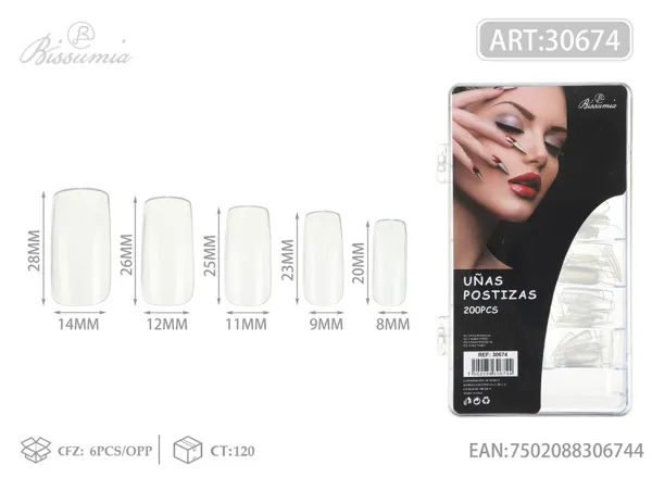200pc uñas postizas completa transparente