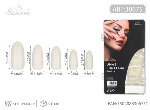 200pc uñas postizas punta grande color natural