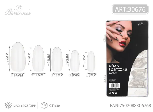 200pc uñas postizas punta grande transparente