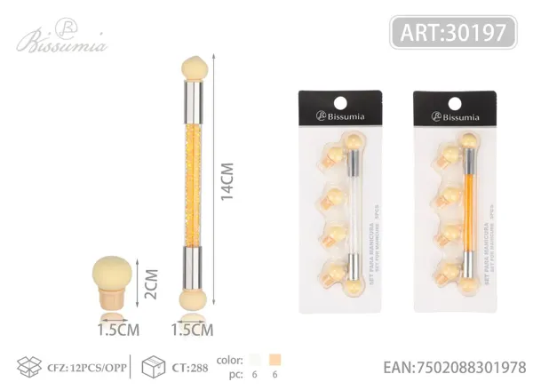 Pincel para manicura de doble punta para difuminar + set de repuestos 5pc