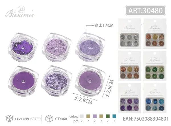 Polvos para manicura de mezcla surtida de 6 compartimentos