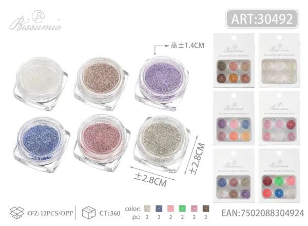 Polvos para manicura de 6 compartimentos