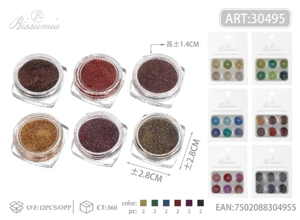 Polvos dorados para manicura de 6 compartimentos