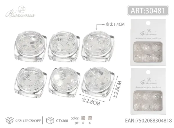 Lentejuelas para uñas de color plata