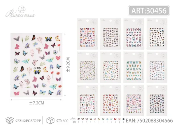 Pegatinas para uñas con mariposas de colores