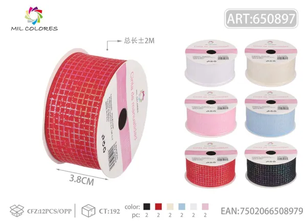 Cinta tejida de cuadros brillantes 3.8cm*2m