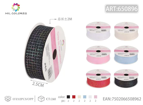 Cinta tejida de cuadros brillantes 2.5cm*2m
