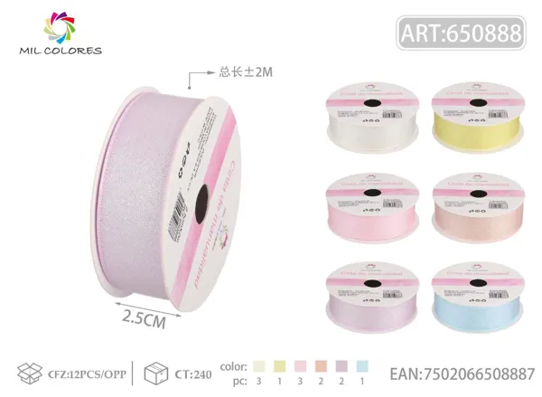 Cinta de gasa con hilos de colores 2.5cm*2m