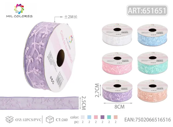 Cinta bordada 2.5cm*2m