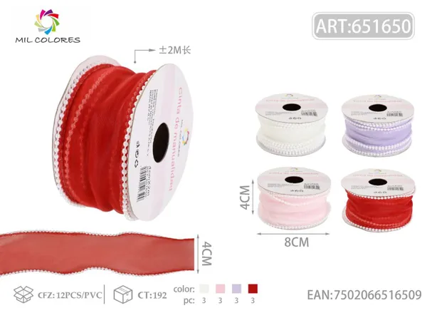 Cinta con borde de perlas de colores 4cm*2m