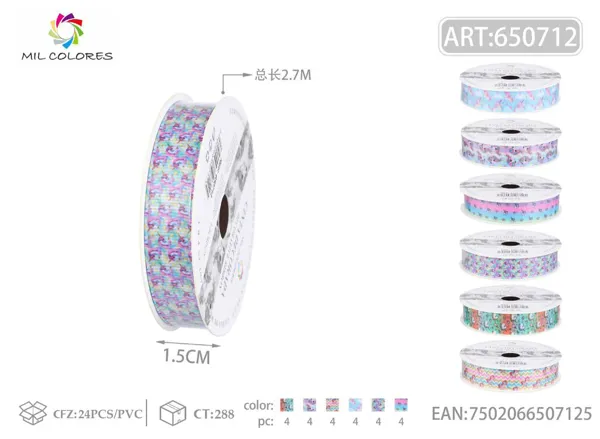 Cinta acanalada estampada 1.5cm*3Y-2.7m unicornio1#