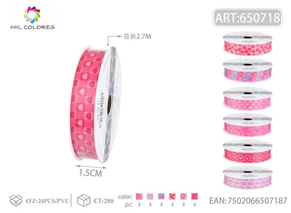 Cinta acanalada estampada 1.5cm*3Y-2.7m corazón4#
