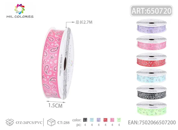 Cinta acanalada estampada 1.5cm*3Y-2.7m motivo de anacardo
