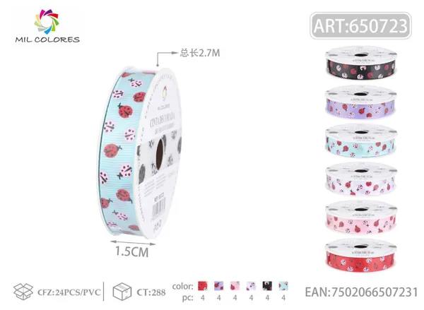 Cinta acanalada estampada 1.5cm*3Y-2.7m escarabajo