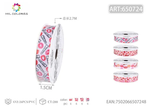 Cinta acanalada estampada 1.5cm*3Y-2.7m labios