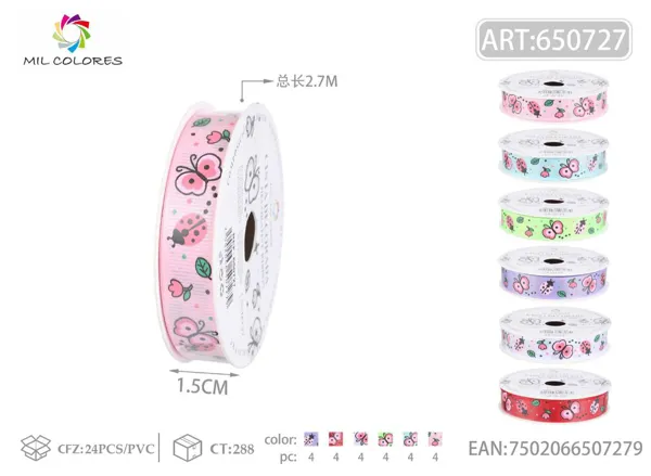 Cinta acanalada estampada 1.5cm*3Y-2.7m mariposa-escarabajo