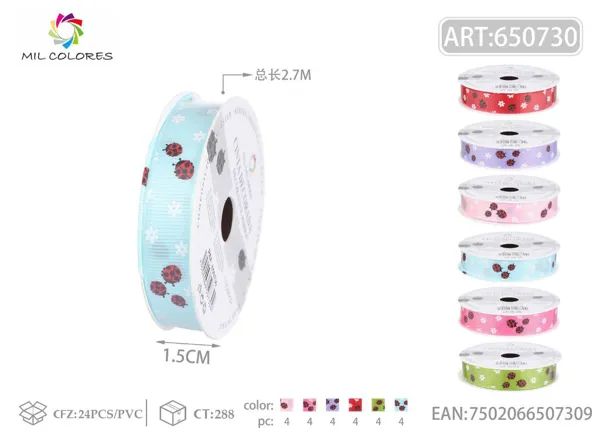 Cinta acanalada estampada 1.5cm*3Y-2.7m escarabajo-flor《3》