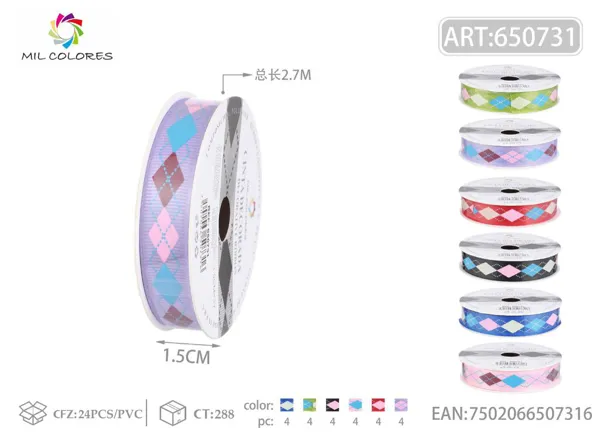 Cinta acanalada estampada de cuadros 1.5cm*3Y-2.7m