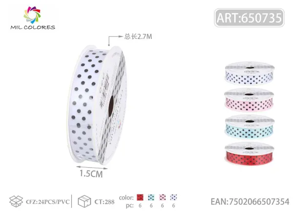 Cinta acanalada estampada de puntos pequeños sin borde 1.5cm*3Y-2.7m