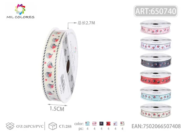 Cinta acanalada estampada de veleros 1.5cm*3Y-2.7m