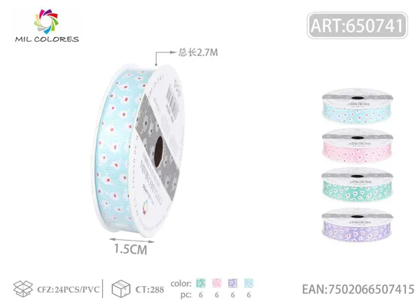 Cinta acanalada estampada de flores pequeñas 1.5cm*3Y-2.7m