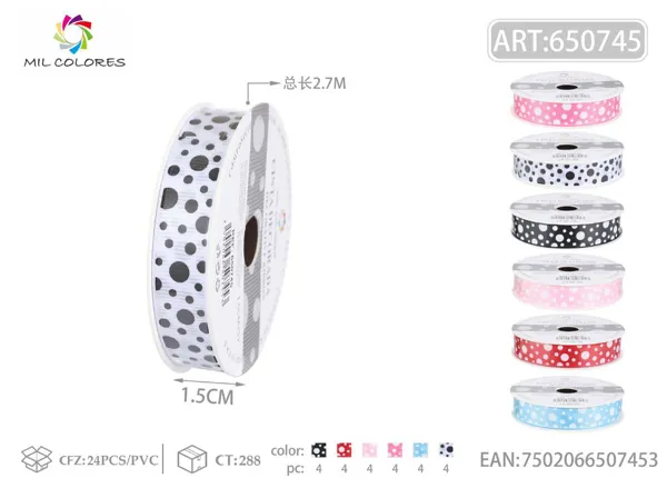 Cinta acanalada estampada de puntos grandes y pequeños 1.5cm*3Y-2.7m